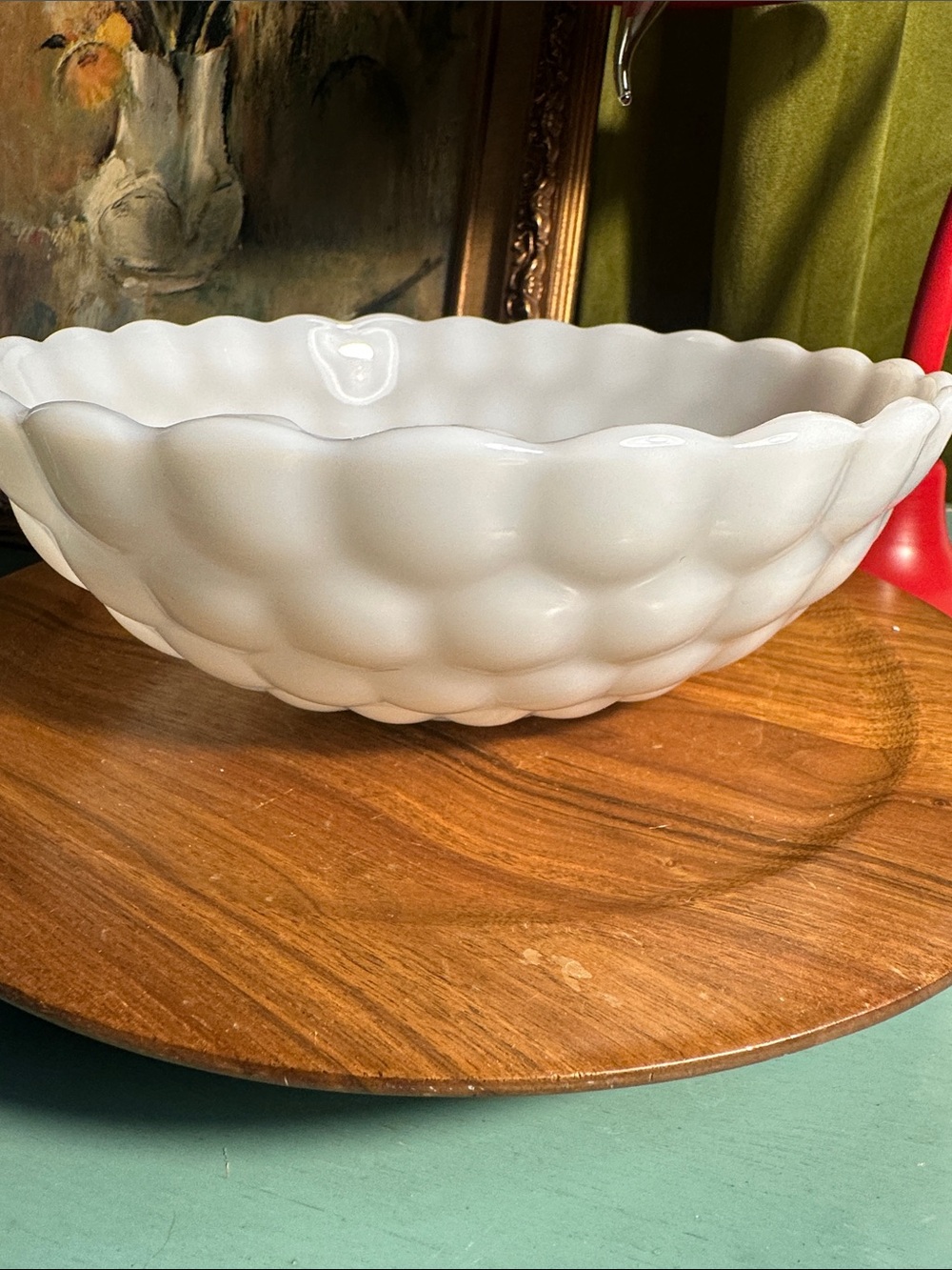 Vintage Midcentury Anchor Hocking White Milk Glass Bubble Bowl